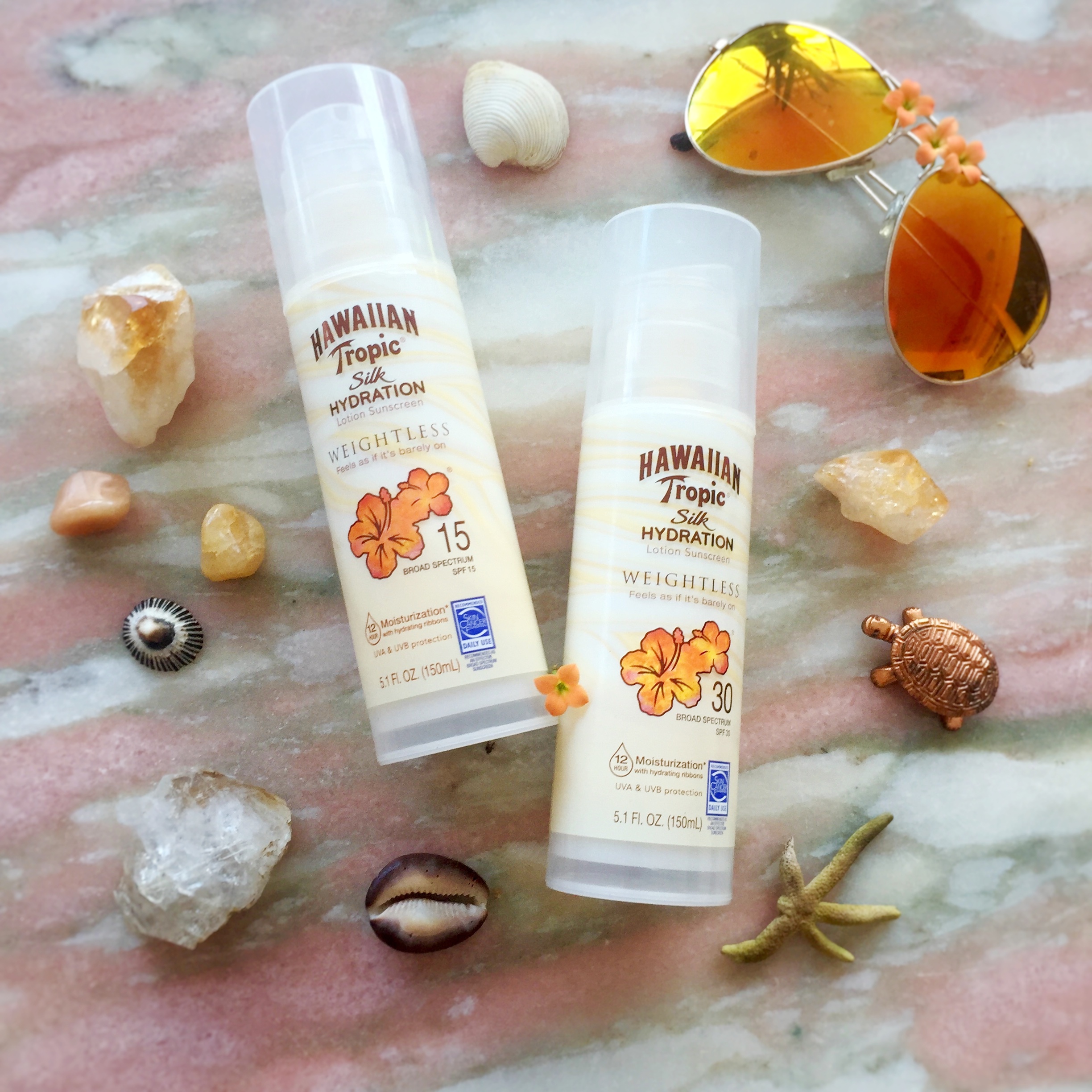 Hawaiian Tropic Silk Hydration Weightless Lotion Sunscreen is available in broad spectrum UVA and UVB SPF 15 and 30